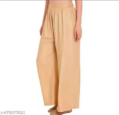 Women Beige Solid Straight Palazzo