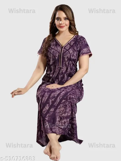 WISHTARA | XL and XXL ONLY | PREMIUM | STYLISH | DAILY USE | Women's Digital Print Sarina Nighty | Maxi | Night Gown | Satin Nighty | Nighties
