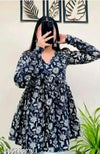 New stylish Indigo black V- Neck Top new design full sleeves printed top middy top for women top, women dress, women frock, top for girls, dress for women, printed dress middy top for girls & women's