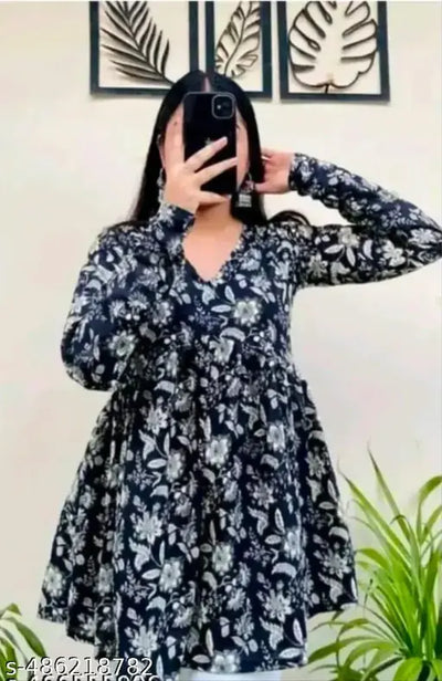 New stylish Indigo black V- Neck Top new design full sleeves printed top middy top for women top, women dress, women frock, top for girls, dress for women, printed dress middy top for girls & women's