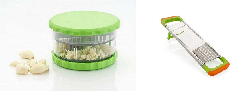 Kitchen Combo 2 Pic Set Stainless Steel Vegetable Crusher And 2 Side Plain And Design Slicer Kitchen Tool Set (Multicolor)