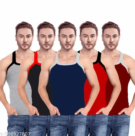 CHHOTE NAWAB Men's (Pack of 5) Red Innerwear Vests
