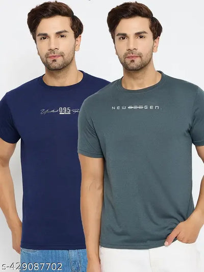 First Krush Mens Cotton Blend Navy Casual Wear Regular Fit Printed Tshirt