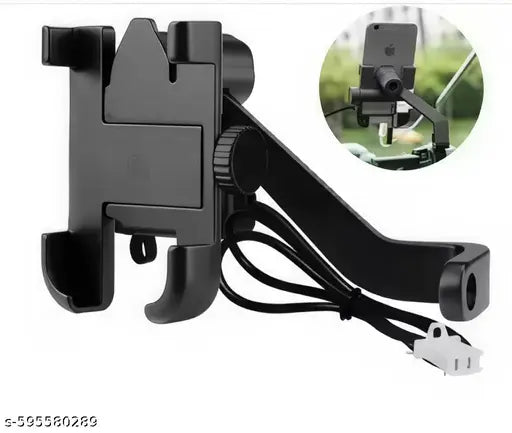 C2C Universal Bike Mobile Holder with USB Charging Port – Adjustable & Shockproof Phone Mount for Bikes and Scooters