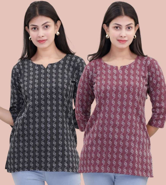 Sophisticated Black & Maroon Self-Design Women's Kurta