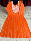 FFClothings Embroidered Straight Kurta (Black & Orange Multicolor)
