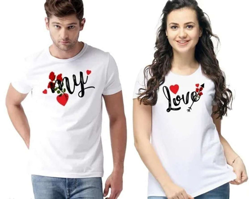 Love Printed Couple's White T-Shirt