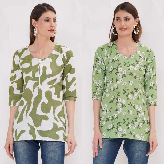 Fresh Green Floral Print Women's Kurta