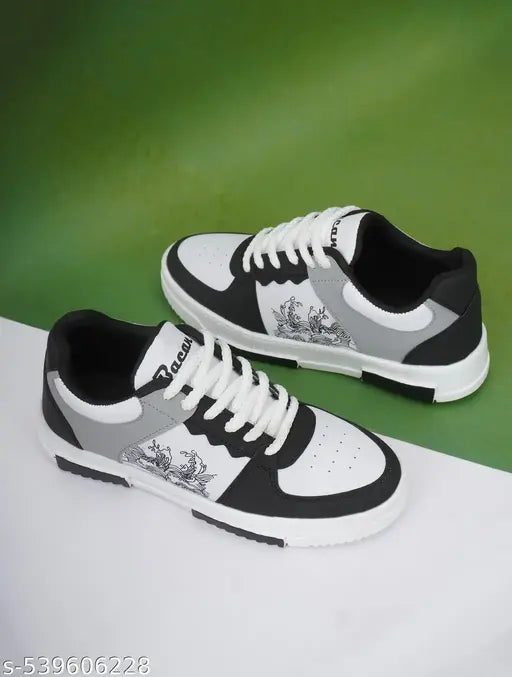 Bacan Black & White Trendy Sneakers For Men
