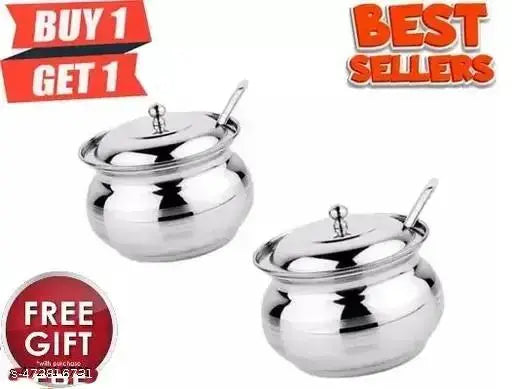 Urban Elegance Stainless Steel Ghee Pot, Oil Container with Lid and Spoon, 1 Piece (250 ml)