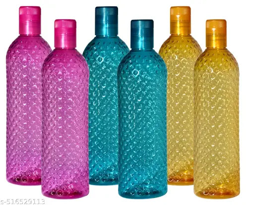 Dimond Design Plastic Fridge,office,Home Water Bottle 1000 ml Bottle (Pack of 6, Yellow, Blue, Pink, Plastic)