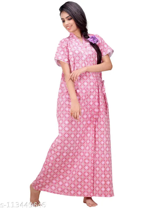 CLYMAA Womens Cotton Half Sleeves Robe/HouseCoat/Night/Maternity Gown with Pocket (CHC22245021DP) Maternity Dresses