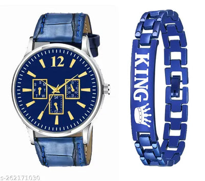 Boys and Men's Exclusive Men Blue Boys watch and Men watches Hand watch men Sports gents stylish Leather Belt King Braelect gift Analog Watch - For Boys