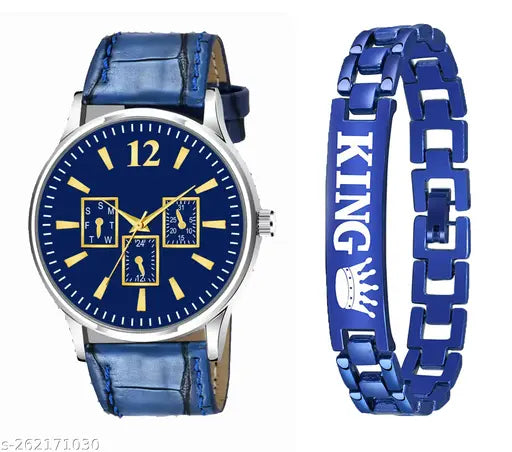 Boys and Men's Exclusive Men Blue Boys watch and Men watches Hand watch men Sports gents stylish Leather Belt King Braelect gift Analog Watch - For Boys
