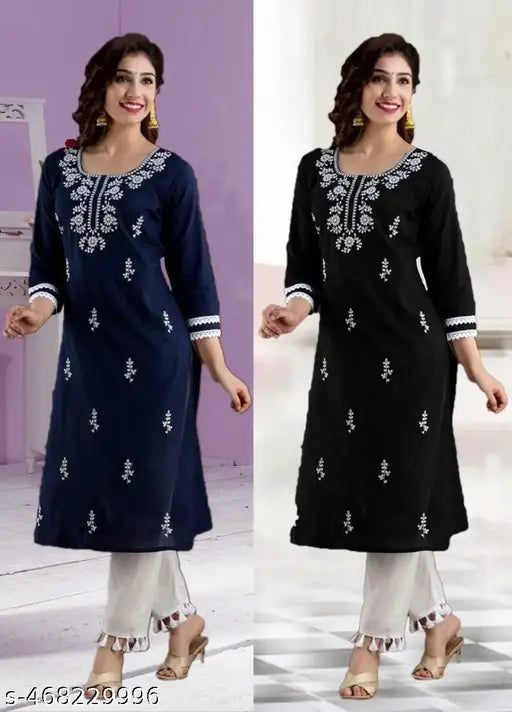 ThisKurta with three-quarter sleeves is a perfect blend of traditional design and contemporary fashion. Made from soft COTTON fabric, it features intricate embroidery that adds a touch of sophistication to your look. (PACK OF 2 , COMBO OF 2)