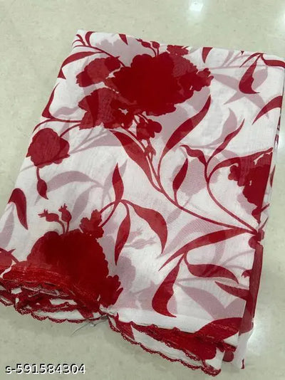 Red Floral Printed Lightweight Saree with Lace Border for Women – Daily Wear & Casual Wear Soft Saree