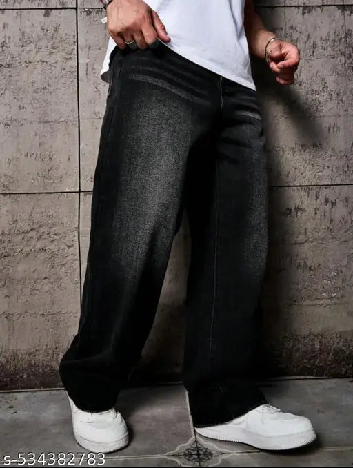 MENS WHISKER BLACK JEANS// BAGGY MENS JEANS