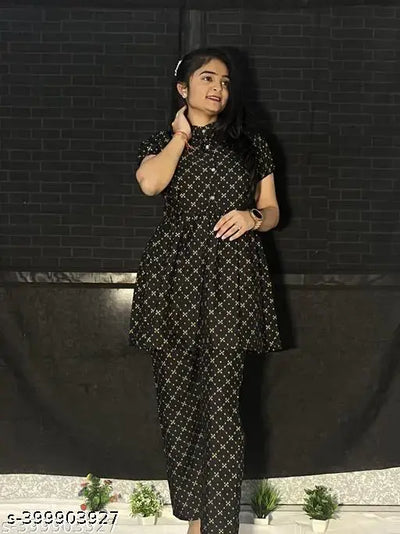 Polyster/Crepe fabric-WOMEN PRINTED TOP&BOTTAM SET