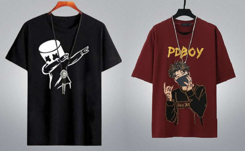 Streetwear Graphic Men's Multicolor T-Shirt (Pack of 2)