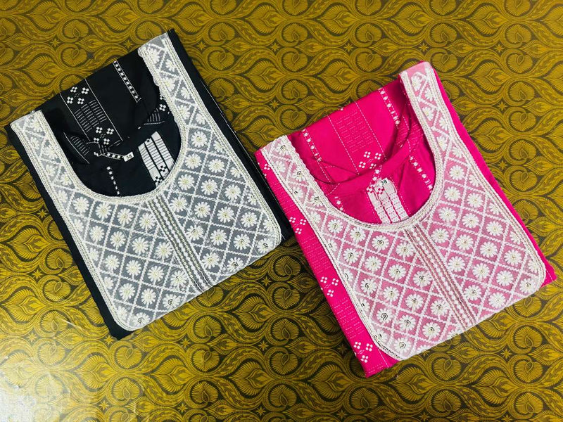 FFClothings Embroidered Straight Kurta (Black & Pink Multicolor)