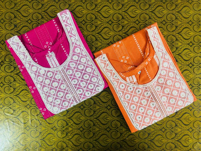 FFClothings Embroidered Straight Kurta (Orange & Pink Multicolor)