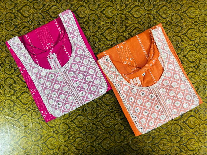 FFClothings Embroidered Straight Kurta (Orange & Pink Multicolor)