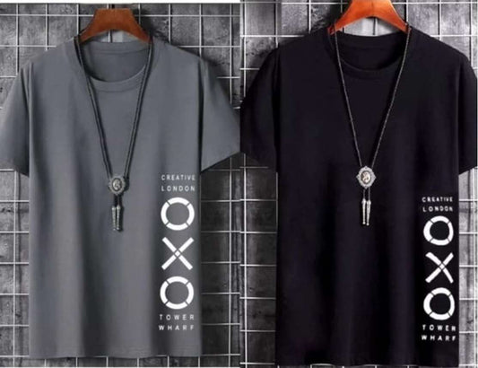 Sophisticated Black & Grey Printed Men's T-Shirt (Pack of 2)