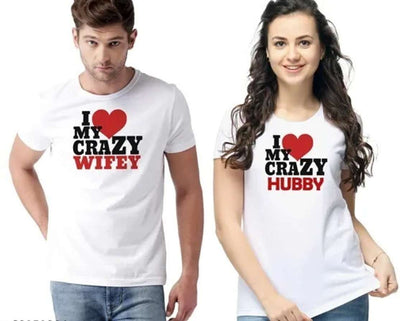 Matching Printed Couple's White T-Shirt (Pack of 2)