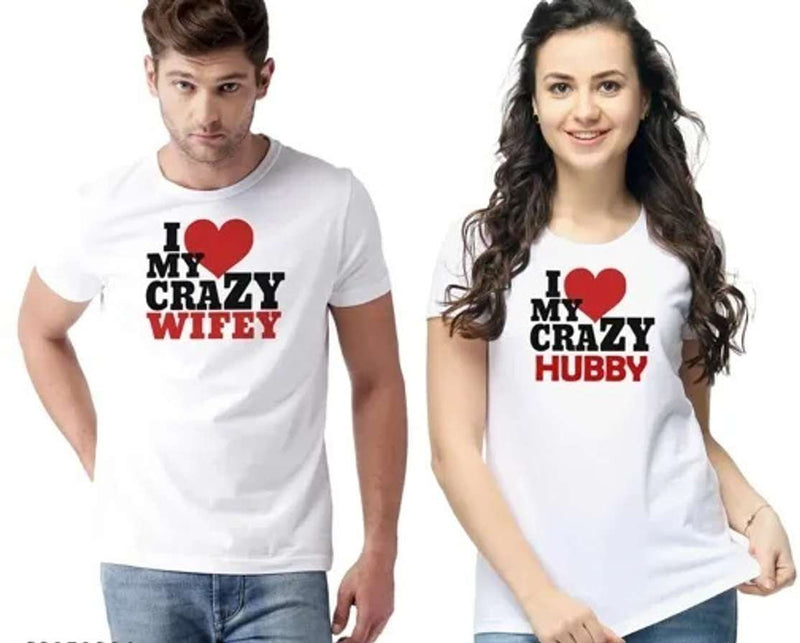 Matching Printed Couple's White T-Shirt (Pack of 2)