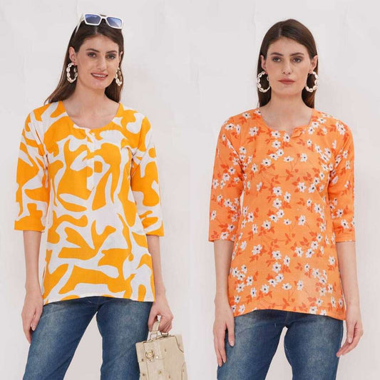 Vibrant Orange Floral Print Women's Kurta