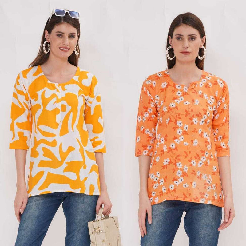 Vibrant Orange Floral Print Women's Kurta