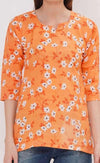 Vibrant Orange Floral Print Women's Kurta