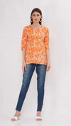 Vibrant Orange Floral Print Women's Kurta