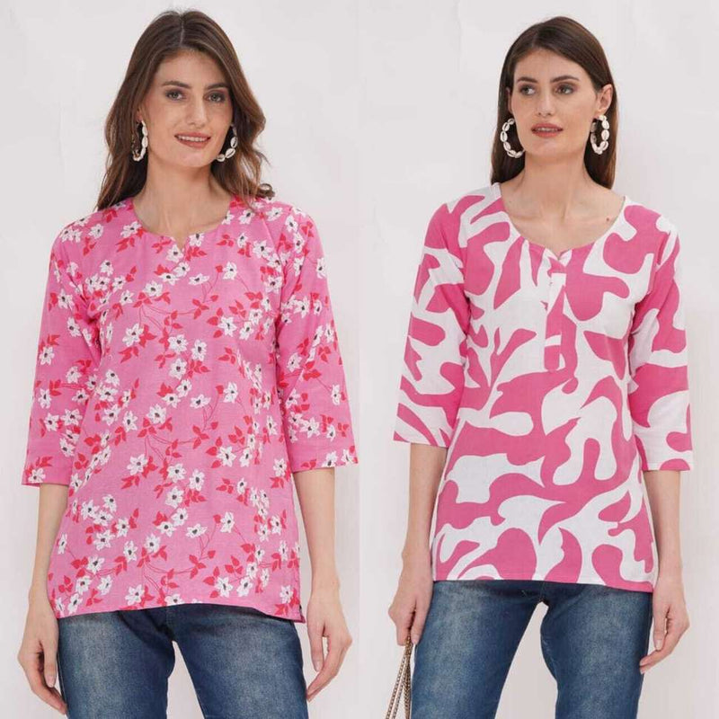 Soft Pink Floral Print Women's Kurta
