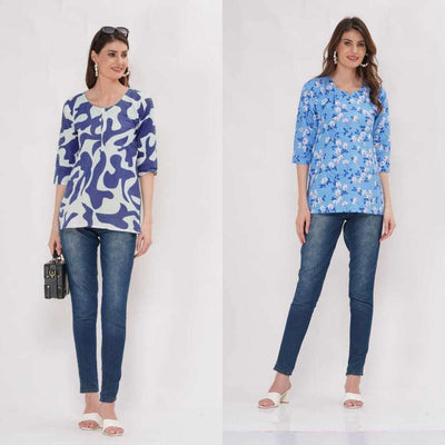 Ombre Blue Floral Print Women's Kurta