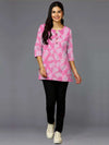 Bright Pink & Yellow Floral Print Women's Kurta