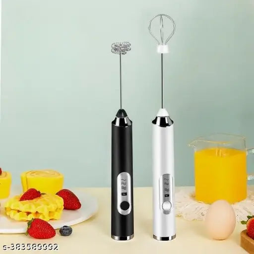 Handheld Milk Frother Rechargeable, 3-Speed Electric Frother for Coffee with 2 Whisks, Coffee Frother Mixer, Stand-up Design, for Cream, Latte, Cappuccino and for Butter Milk