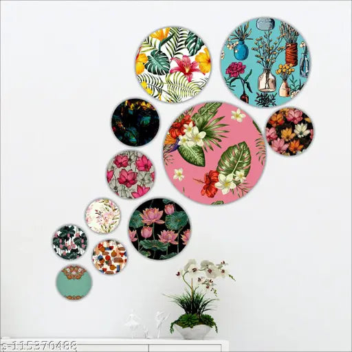 SAF Set of 11 Mdf Wooden Wall Hanging Round Shaped Home Decor Plates For home decoaration SANFRO-15