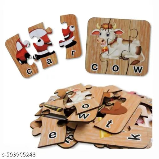 Wooden Spelling learning Puzzle Game Wooden Educational 3 piece jigsaw Puzzle for Kids Learning Wooden Toys for kids 3 piece puzzle set of 15