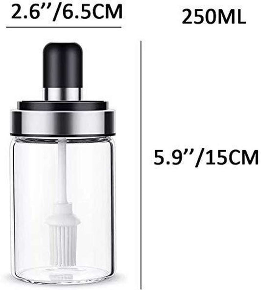 Glass Food and Pickle Storage Spice Jar with Brush 250ml 1pc 1 Piece Spice Set (Glass)