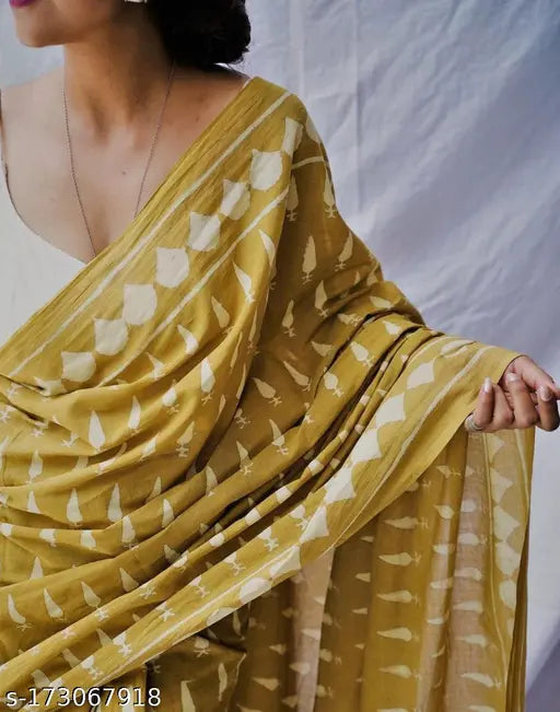 JAIPURI, BAGRU HAND BLOCK PRINT PURE SOFT COTTON MULMUL SAREE WITH BLOUSE PIECE