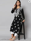 Black Ethnic Motifs Embroidered Round Neck Thread Work Straight Kurta