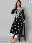 Black Ethnic Motifs Embroidered Round Neck Thread Work Straight Kurta