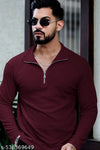 TEEMEX Polo Zipper Neck Full Sleeve Textured Regular Smart Mens Tshirt