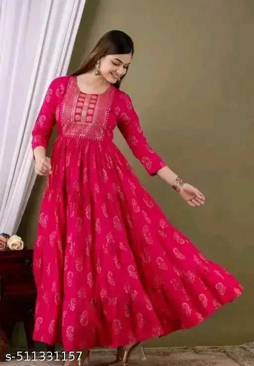 @3 pink tire gown beautiful kurti