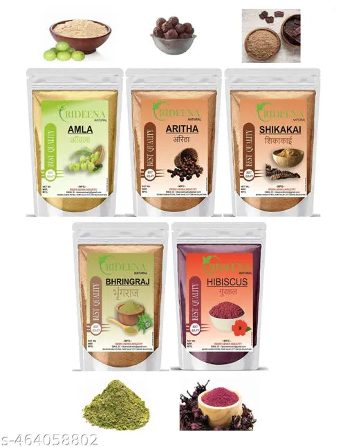 Rideena Natural Amla, Reetha, Bhrinjraj, Shikakai & Hibiscus Powder combo for hair (50 grams each) 250 gm