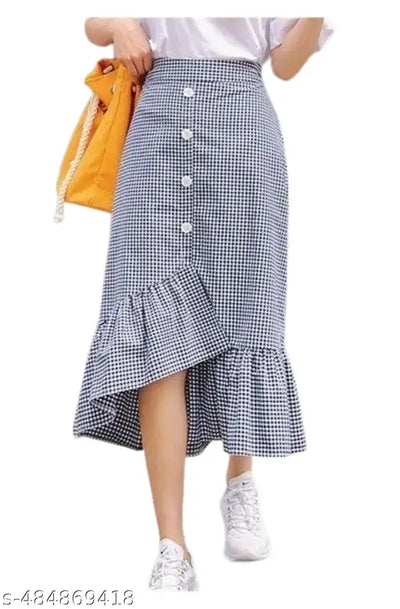 Grey gingham high low skirt for women and girls