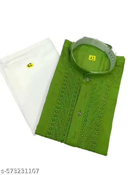 CHIKANKARI KURTA SET NEW GREEN