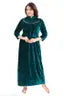 WOMENOIRE Women's Full Length Velvet winter Nighty (Green)