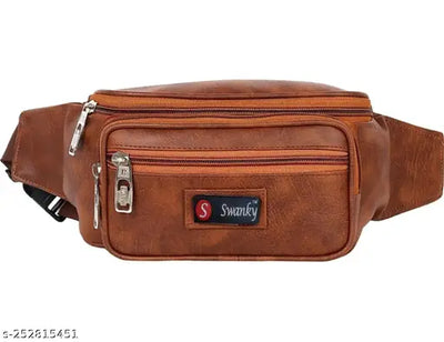 Swanky Leather Waist Pack Travel bag for Money|Belt| Cards| Mobile|Documents|Kit Books And Bills Dairy Pouch Cross Side Bags for men Women. With Belt Stylish Waist Small Luggage Accessories bags With Trust Unisex PU Waist Pack bag with Belt for travel